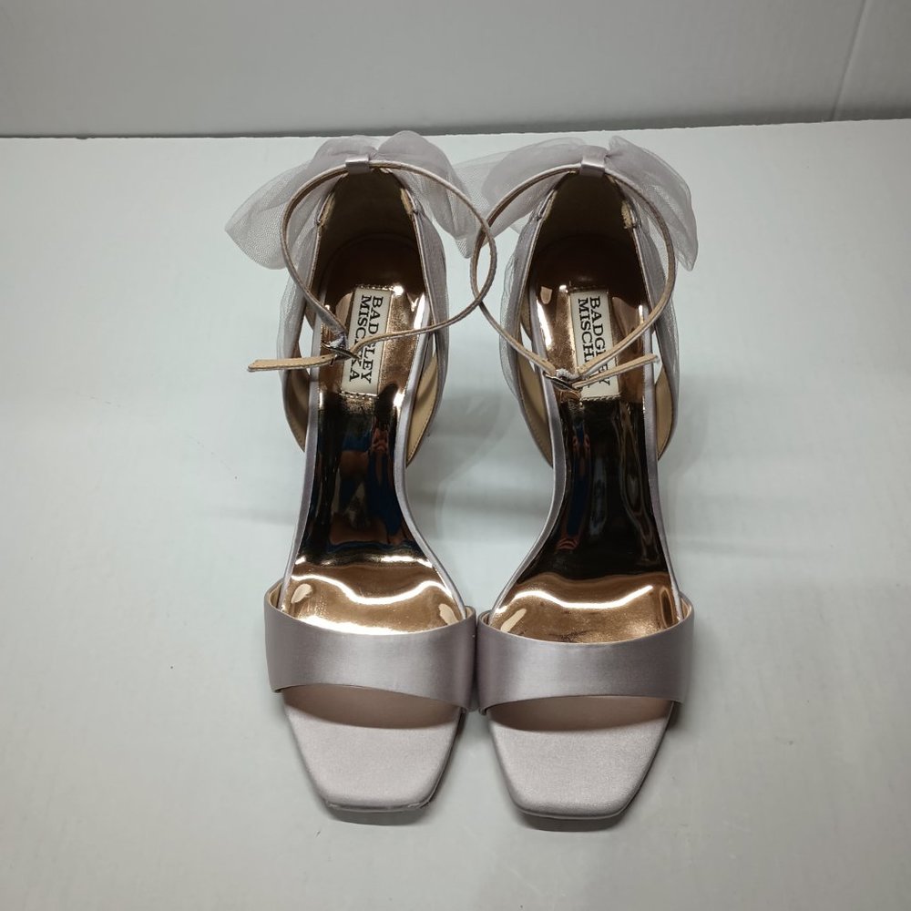 Badgley Mischka Women's Kim Lavender Satin BHLDN Block Heel Tulle Bow Shoes 8.5 - Picture 3 of 8